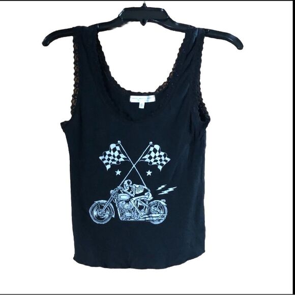 Truly Madly Deeply Scoop Neck Lace Skeleton Biker Graphic Tank Top - S - Picture 1 of 8
